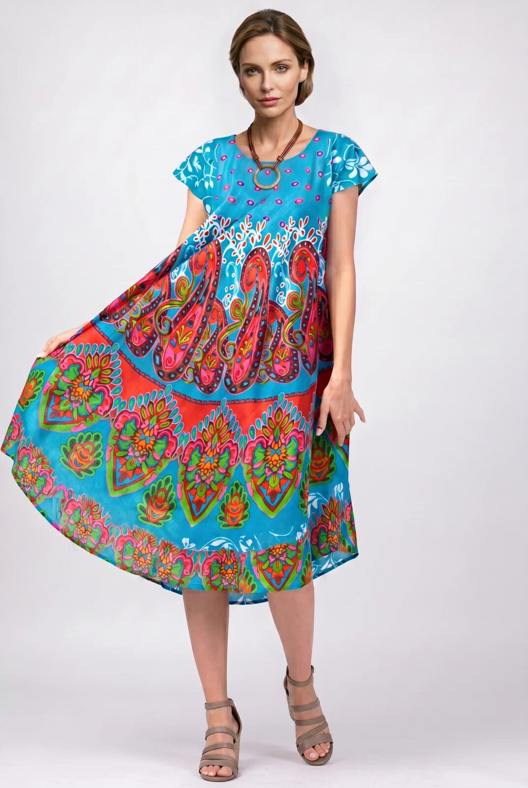 Indian Emporium Rochie midi A-line cu imprimeu paisley pe fond turcoaz