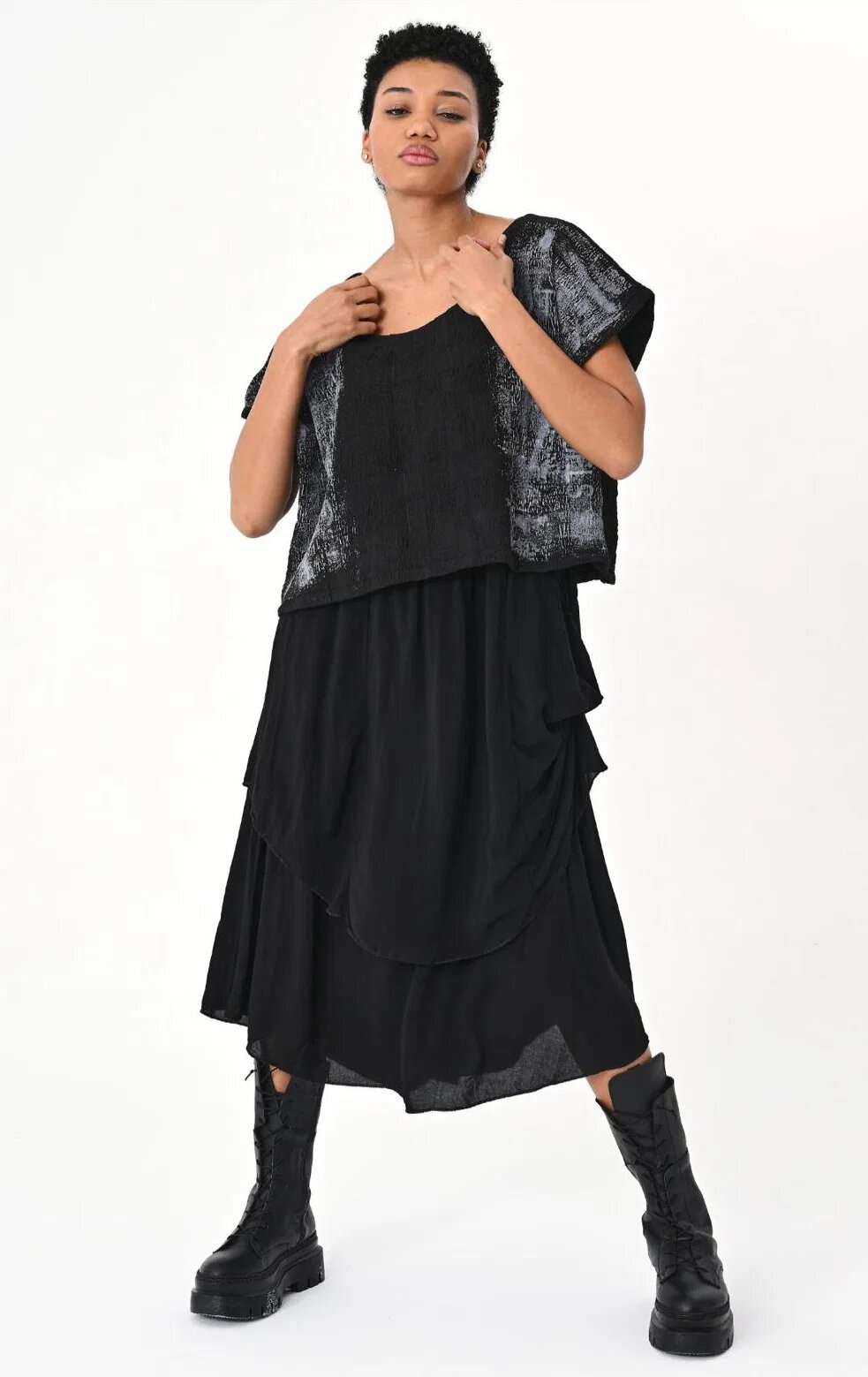 JUST ANGELS Rochie neagra suprapusa cu imprimeu alb graffiti