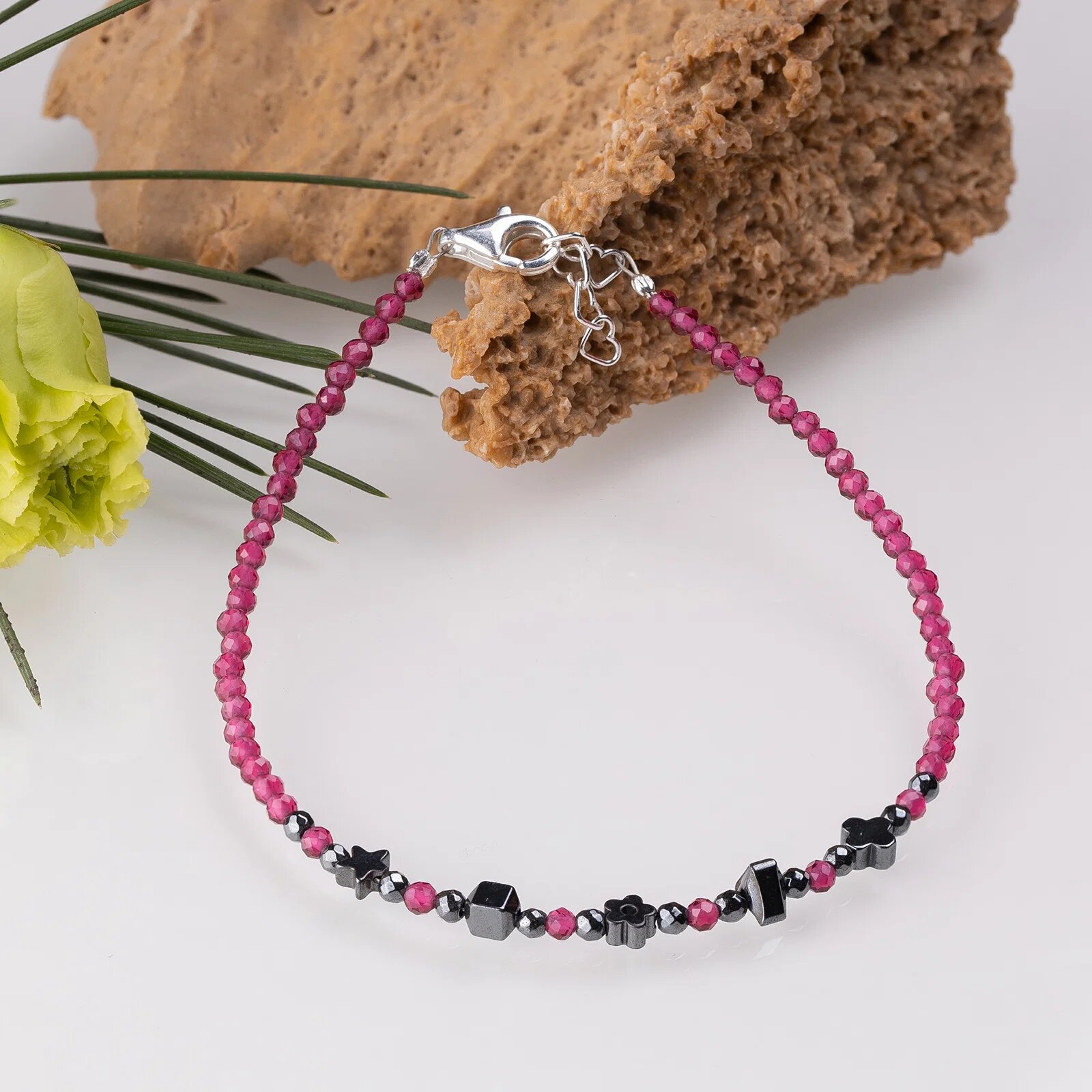 Maia Colt Bratara argint subtire roz trandafiriu din cubic zirconia si hematit