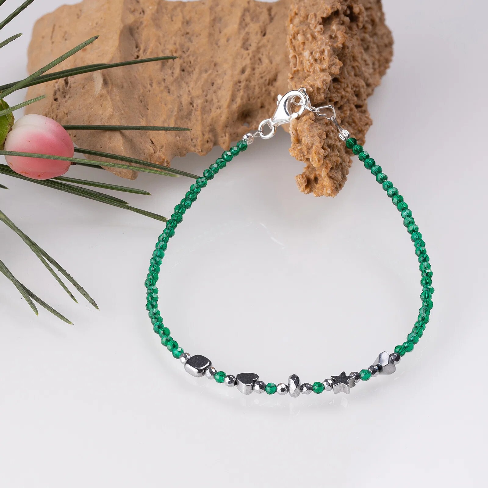 Maia Colt Bratara argint subtire verde-auriu din cubic zirconia si hematit