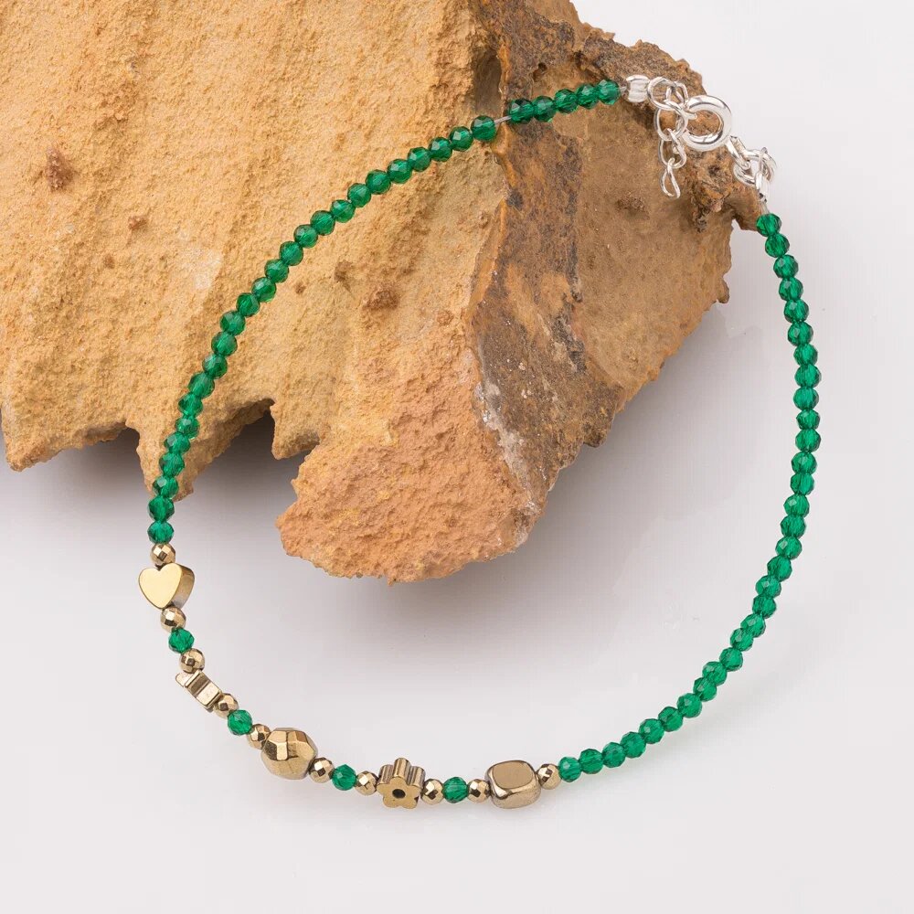 Maia Colt Bratara argint subtire verde-auriu din cubic zirconia si hematit