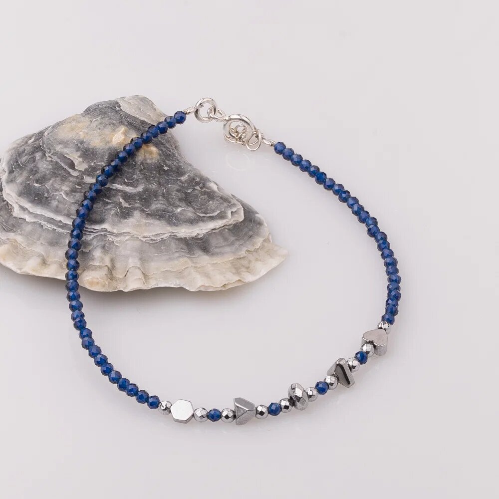 Maia Colt Bratara subtire bleumarin-argintiu din cubic zirconia si hematit