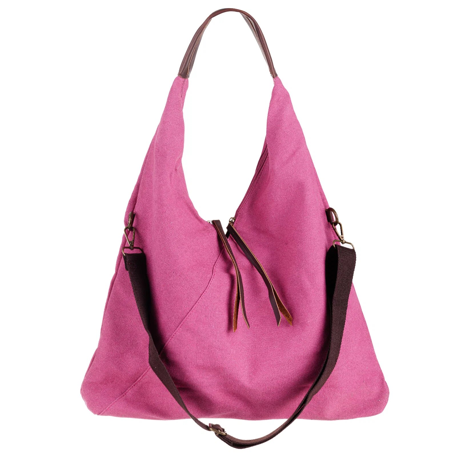 Maxfly Geanta de umar din material textil si cu bareta crossbody fucsia