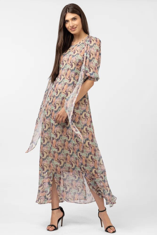 Md'M Rochie lunga cu imprimeu dulce turcoaz-roz