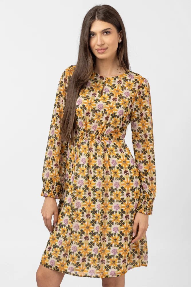 Md'M Rochie midi cu imprimeu floral galben sofran-verde olive