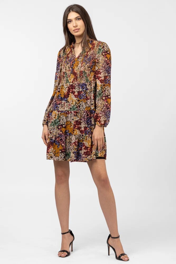 Md'M Rochie midi cu volane si imprimeu floral in nuante de toamna