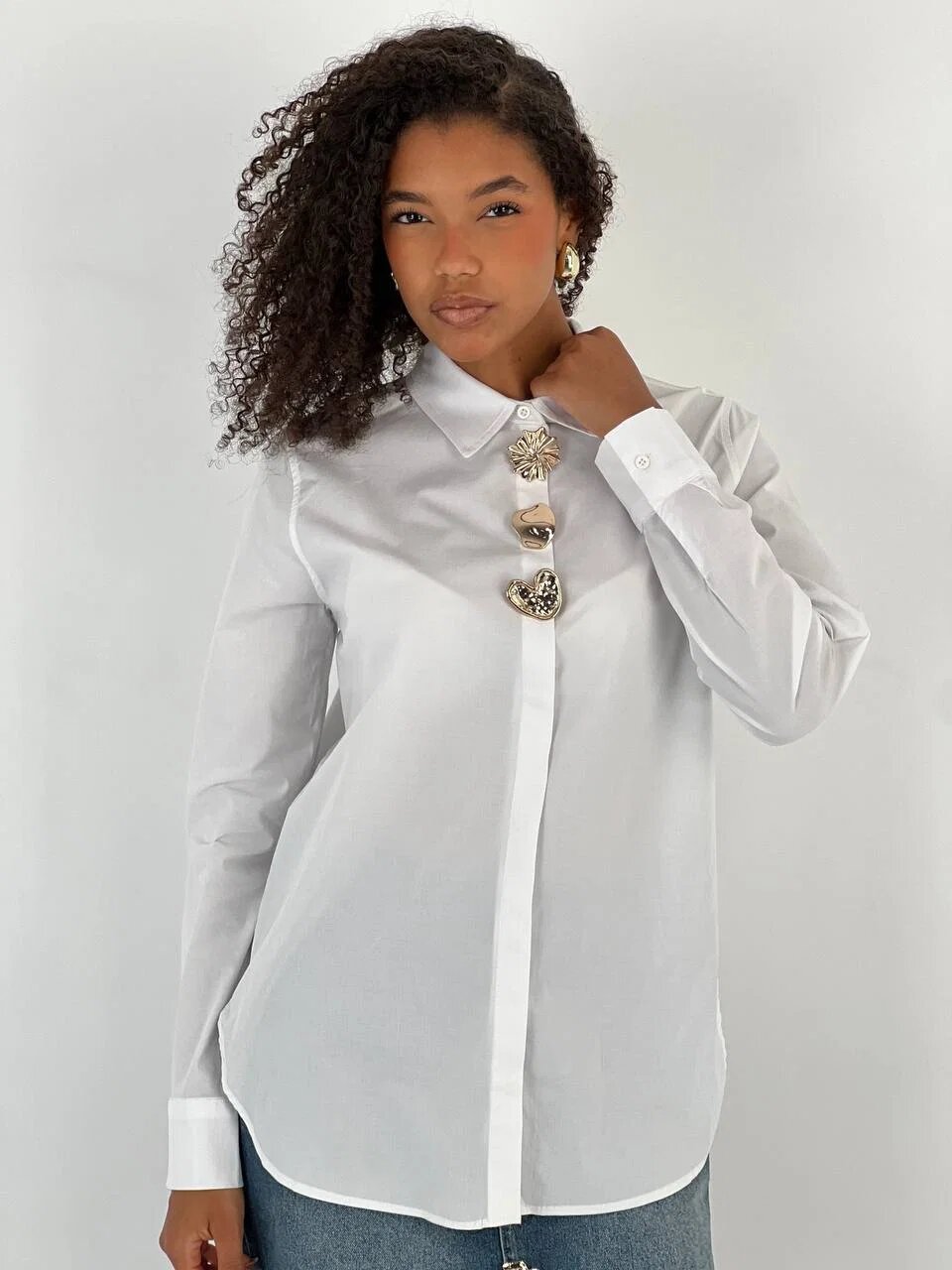 Miss Poem Camasa alba din poplin de bumbac cu nasturi aurii mari