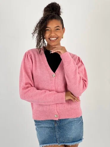 Miss Poem Cardigan cu decolteu in V din tricotaj roz cu nasturi decorativi aurii