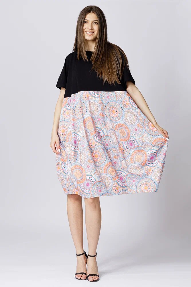 My Pepper Rochie lalea cu bust negru si imprimeu mandale bleu