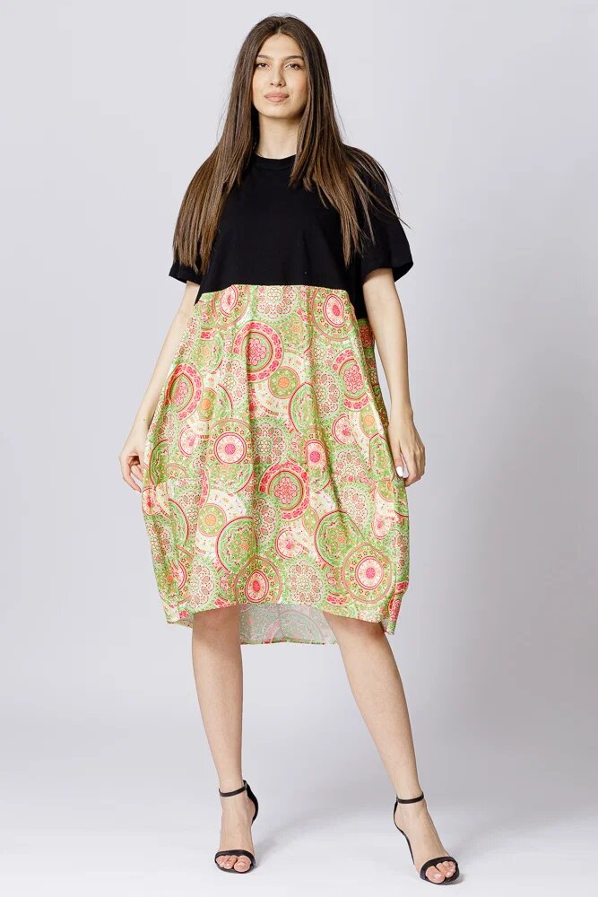 My Pepper Rochie lalea cu bust negru si imprimeu mandale verde deschis