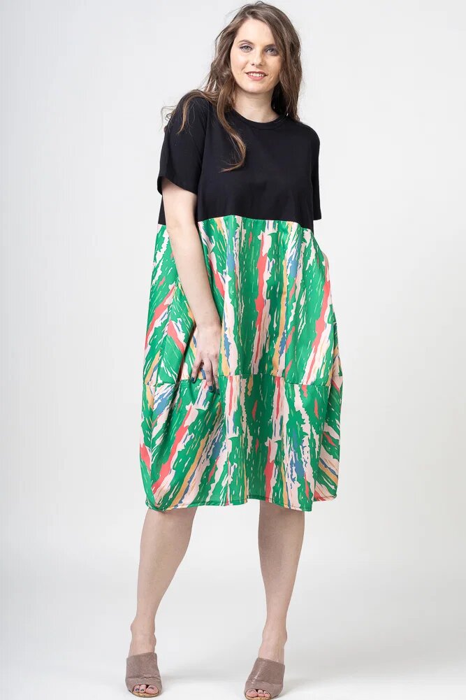 My Pepper Rochie lalea cu bust negru si imprimeu predominant verde