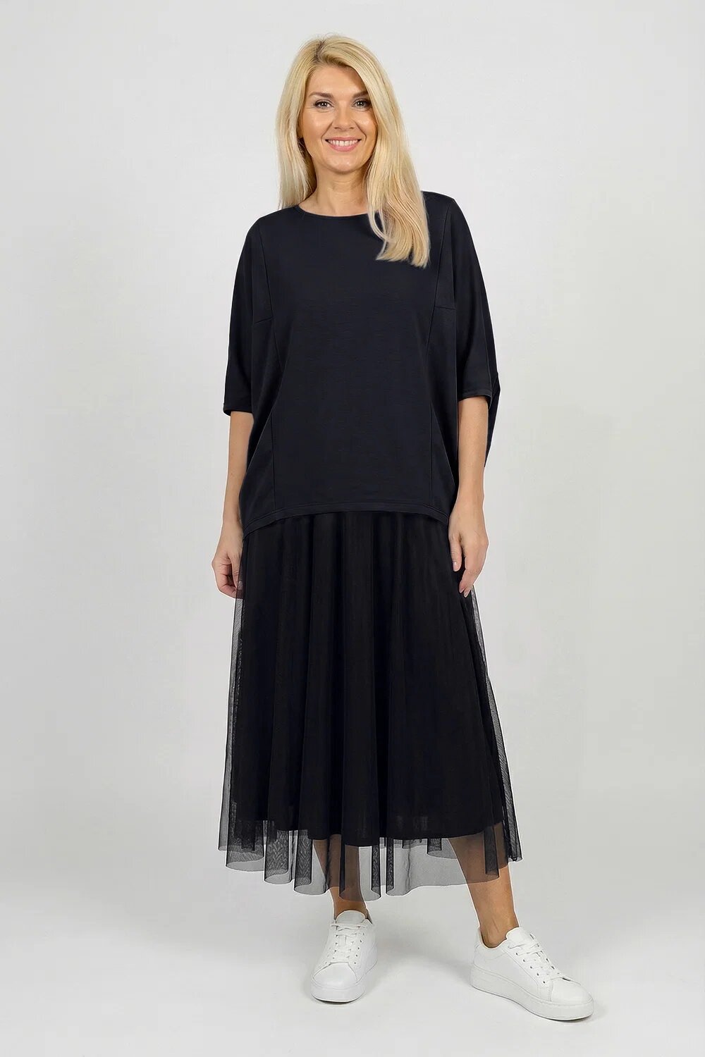 Pierino Bluza ampla oversize cu design asimetric din bumbac bleumarin