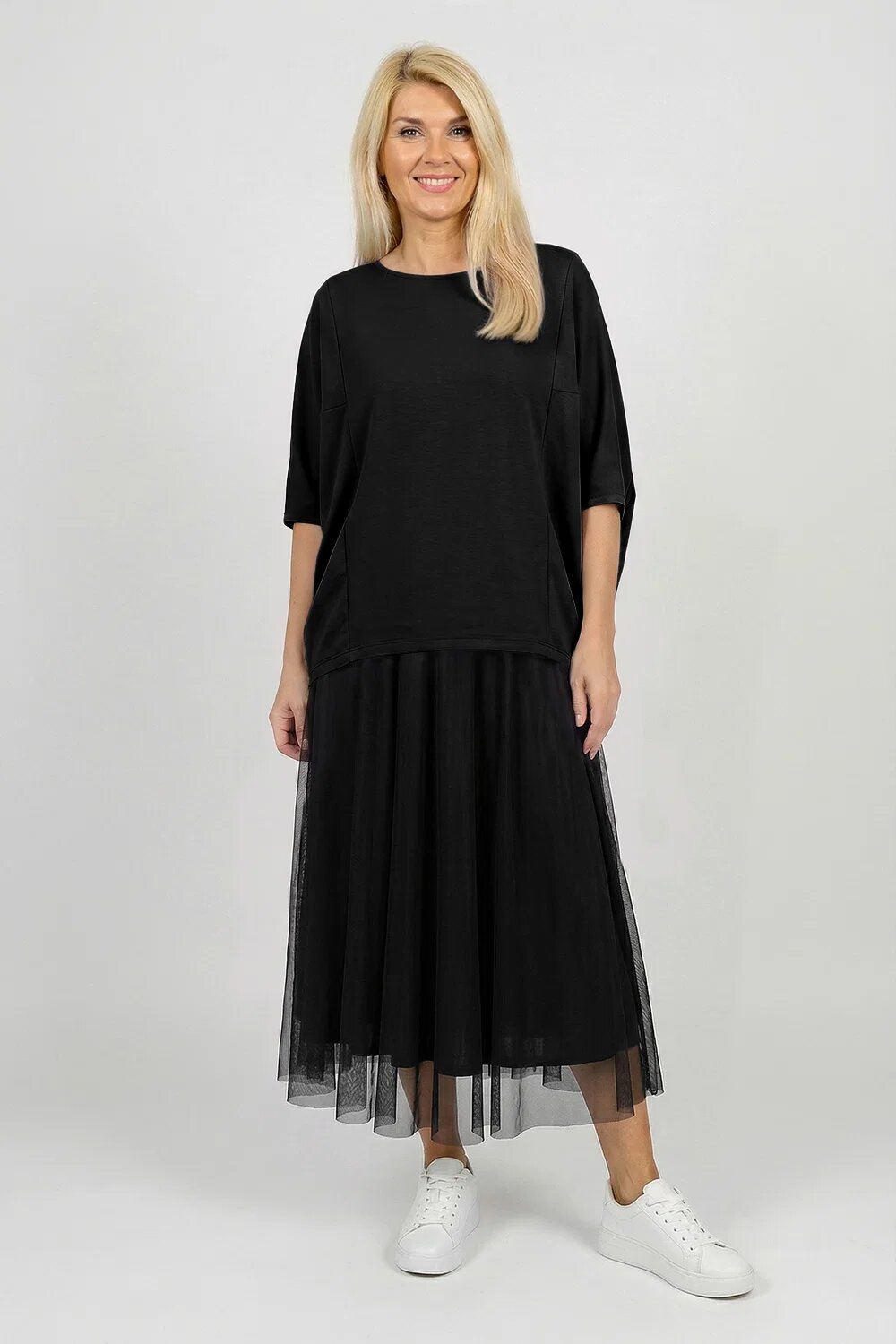 Pierino Bluza ampla oversize cu design asimetric din bumbac neagra