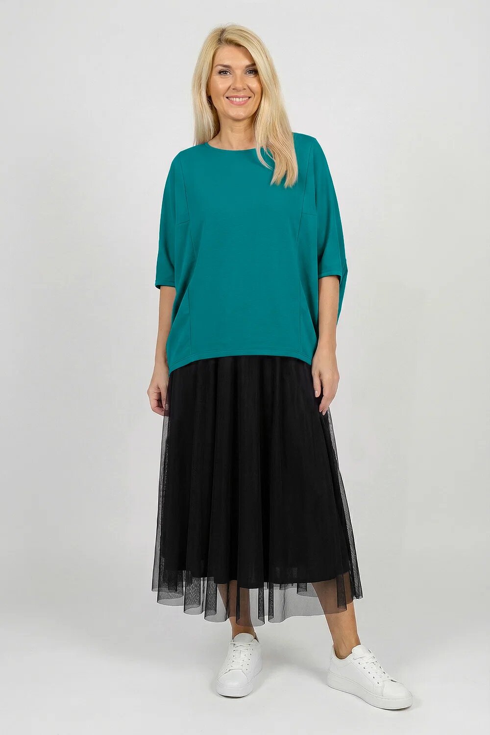 Pierino Bluza ampla oversize cu design asimetric din bumbac turcoaz