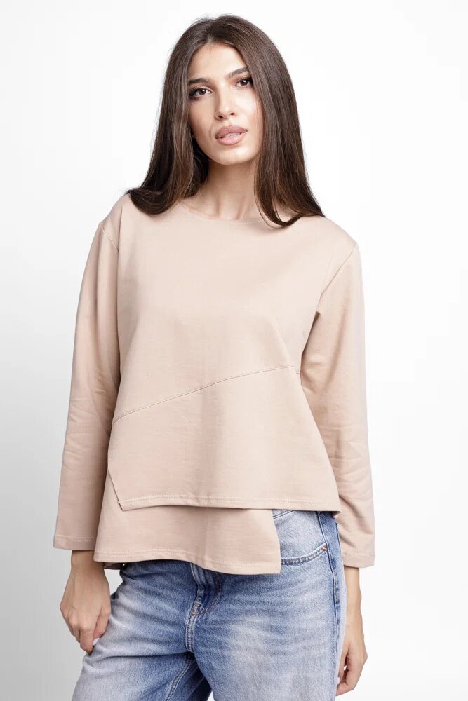 Pierino Bluza asimetrica cu suprapunere in colt din tricot de bumbac bej