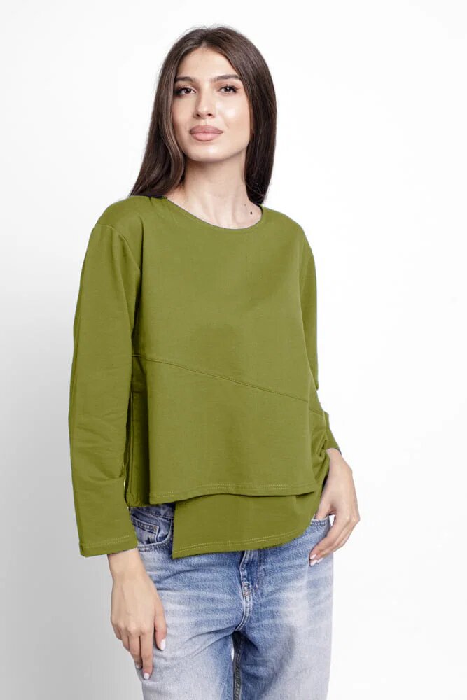 Pierino Bluza asimetrica cu suprapunere in colt din tricot de bumbac verde oliv