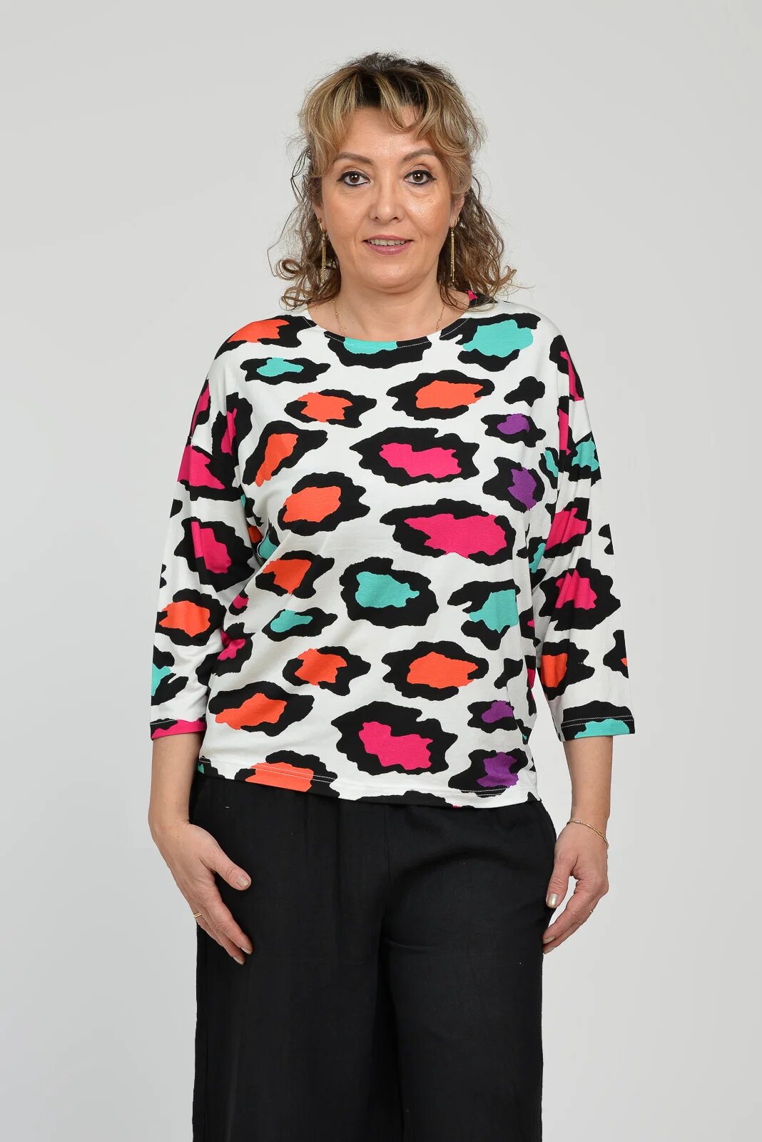 Pierino Bluza casual imprimeu colorat pe fond alb si maneca 3 4