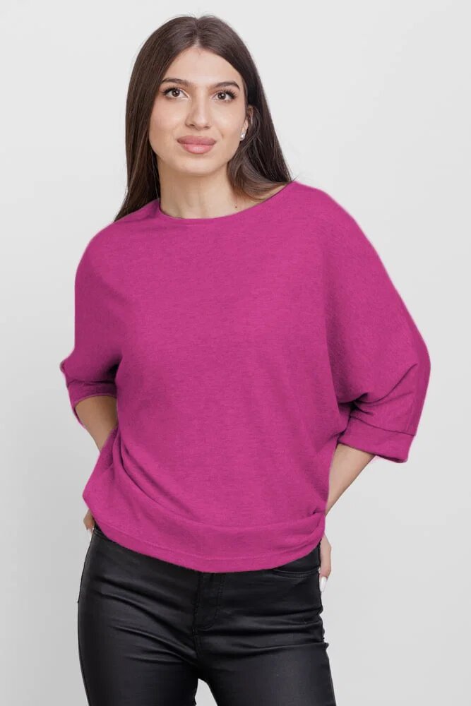 Pierino Bluza cu maneca fluture din jerseu de vascoza magenta
