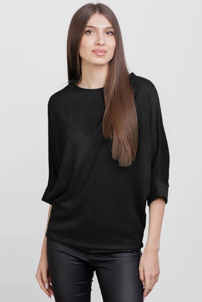 Pierino Bluza cu maneca fluture din jerseu embosat de vascoza neagra