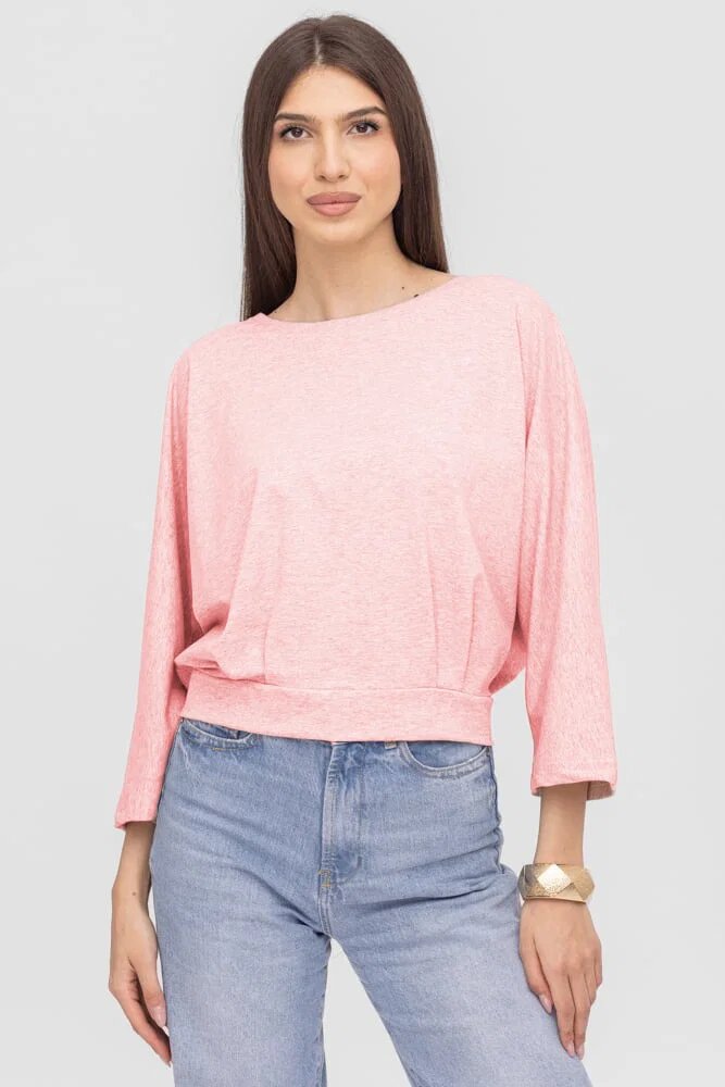 Pierino Bluza cu spate petrecut si maneca fluture din tricot de bumbac roz