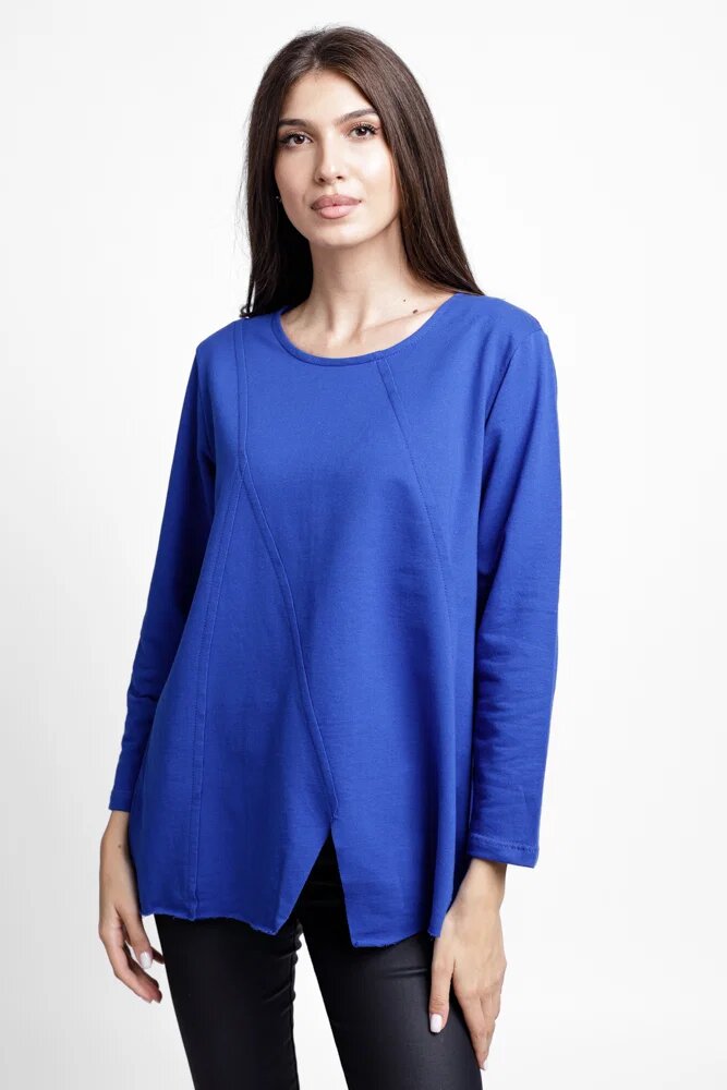 Pierino Bluza evazata cu cusaturi fancy din tricot de bumbac albastra