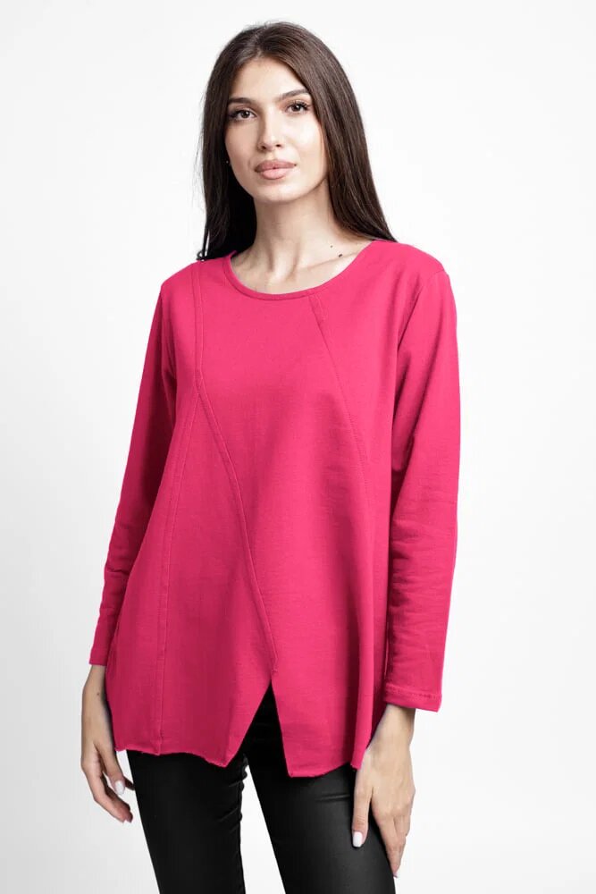 Pierino Bluza evazata cu cusaturi fancy din tricot de bumbac fucsia