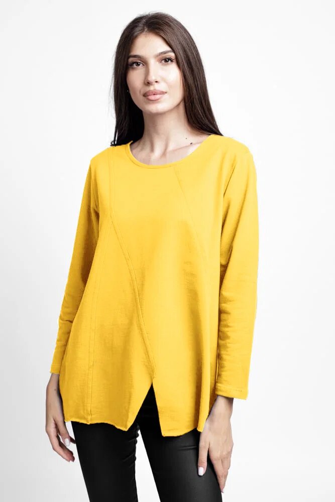 Pierino Bluza evazata cu cusaturi fancy din tricot de bumbac galbena
