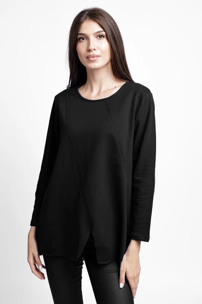 Pierino Bluza evazata cu cusaturi fancy din tricot de bumbac neagra