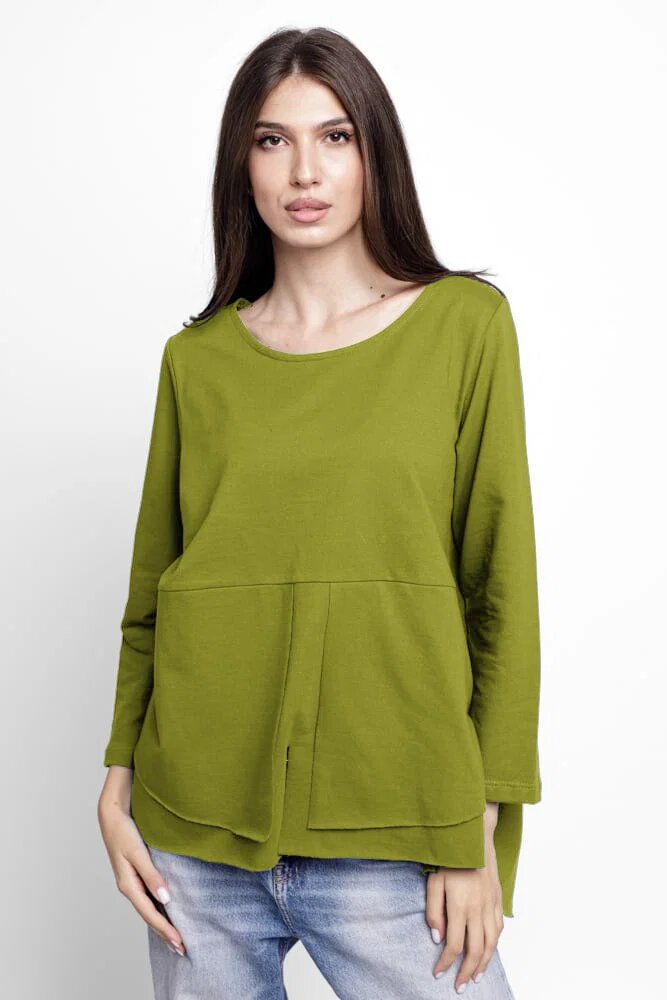 Pierino Bluza evazata cu nasturi pe spate din tricot de bumbac verde oliv