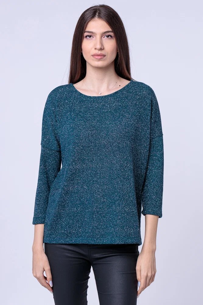Pierino Bluza tricotata turcoaz cu fir lurex si maneca 3 4