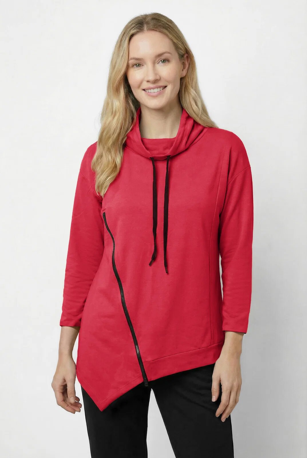Pierino Bluza tunica cu colt din bumbac cu guler inalt reglabil si fermoar oblic fucsia inchis