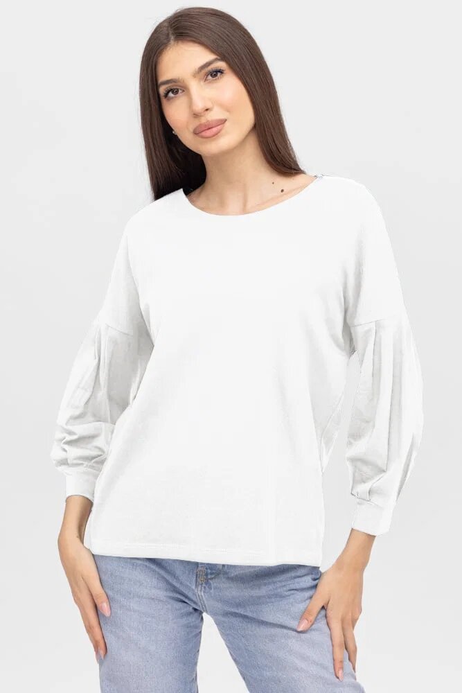 Pierino Bluza uni cu maneca bufanta din tricot de bumbac alba