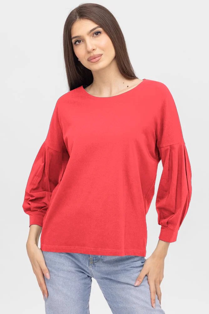 Pierino Bluza uni cu maneca bufanta din tricot de bumbac corai