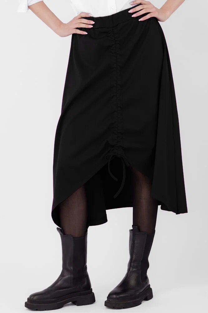 Pierino Fusta A-line din jerseu asimetrica cu snur vertical neagra