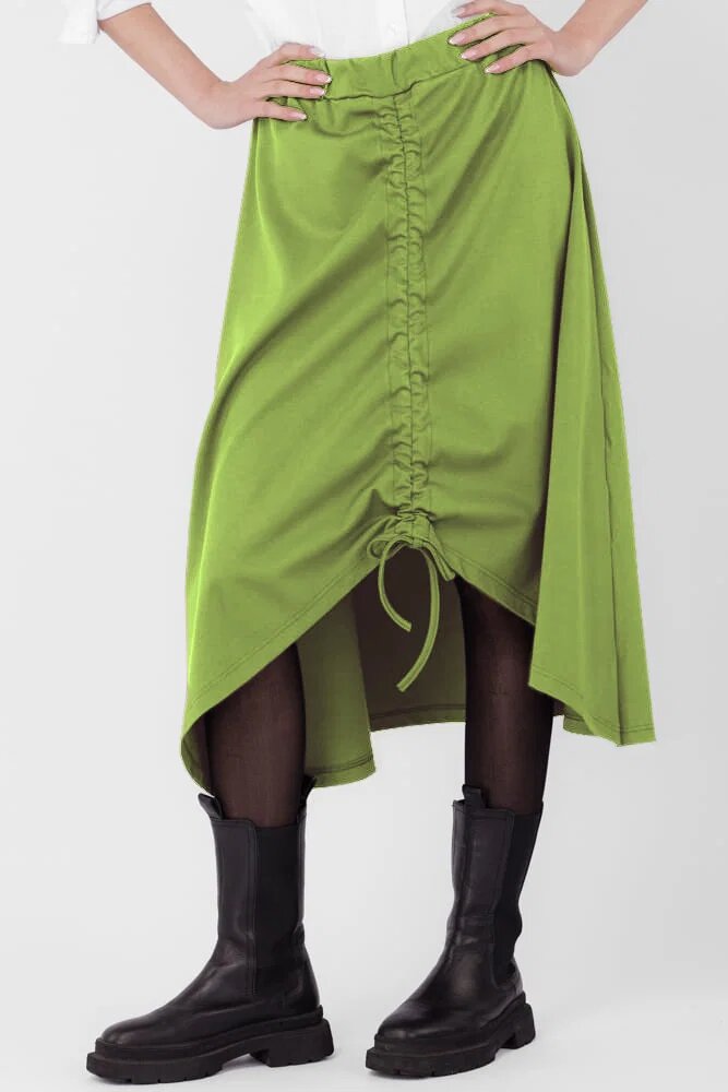 Pierino Fusta A-line din jerseu asimetrica cu snur vertical verde oliv