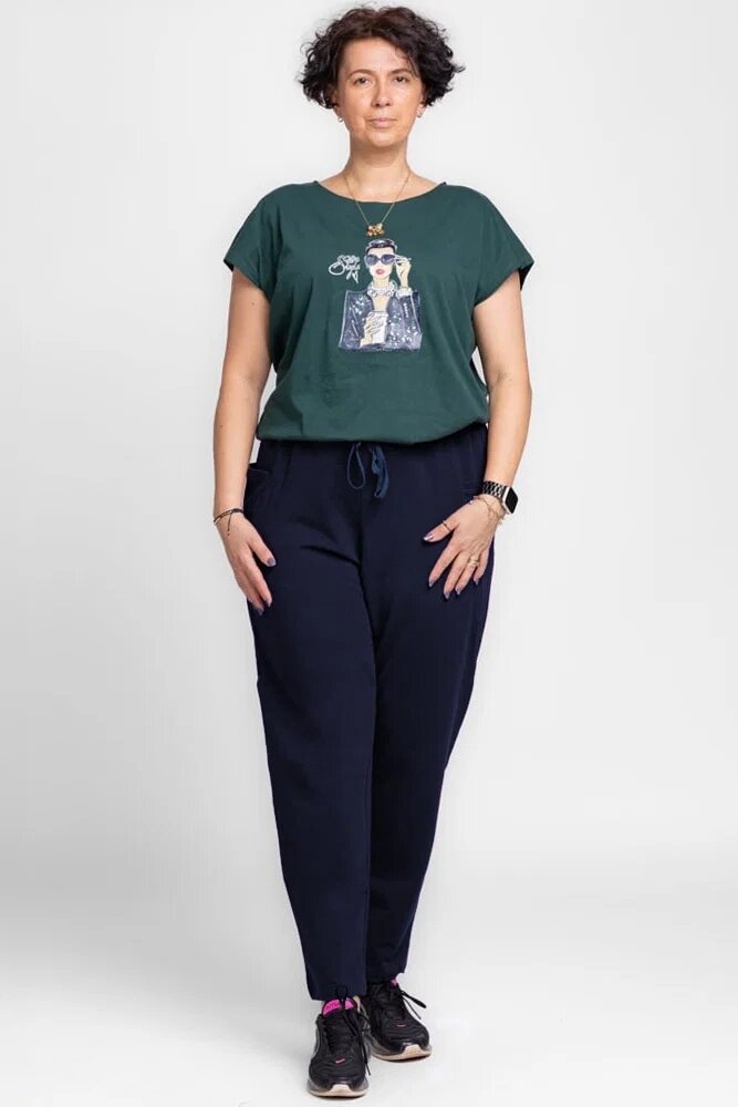 Pierino Pantaloni bleumarin casual sport din bumbac cu buzunare laterale