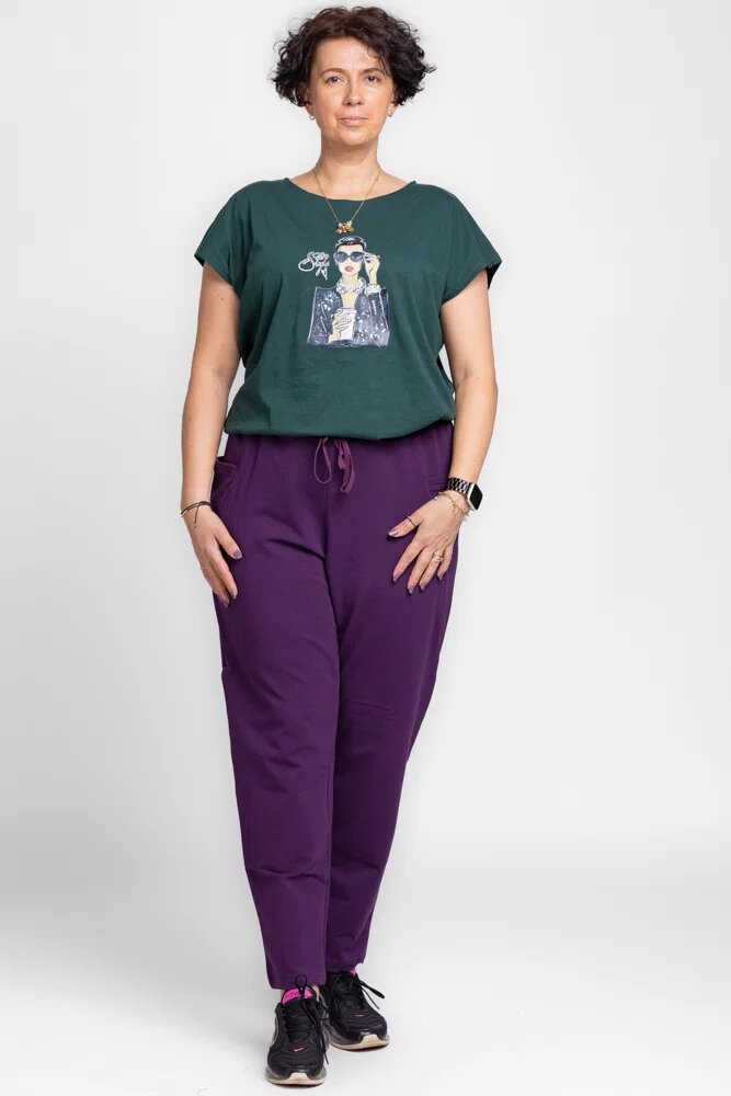 Pierino Pantaloni mov casual sport din bumbac cu buzunare laterale
