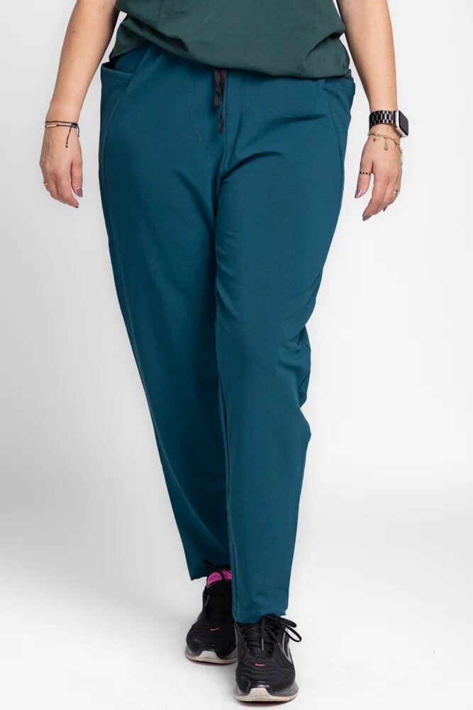 Pierino Pantaloni turcoaz casual sport din bumbac cu buzunare laterale