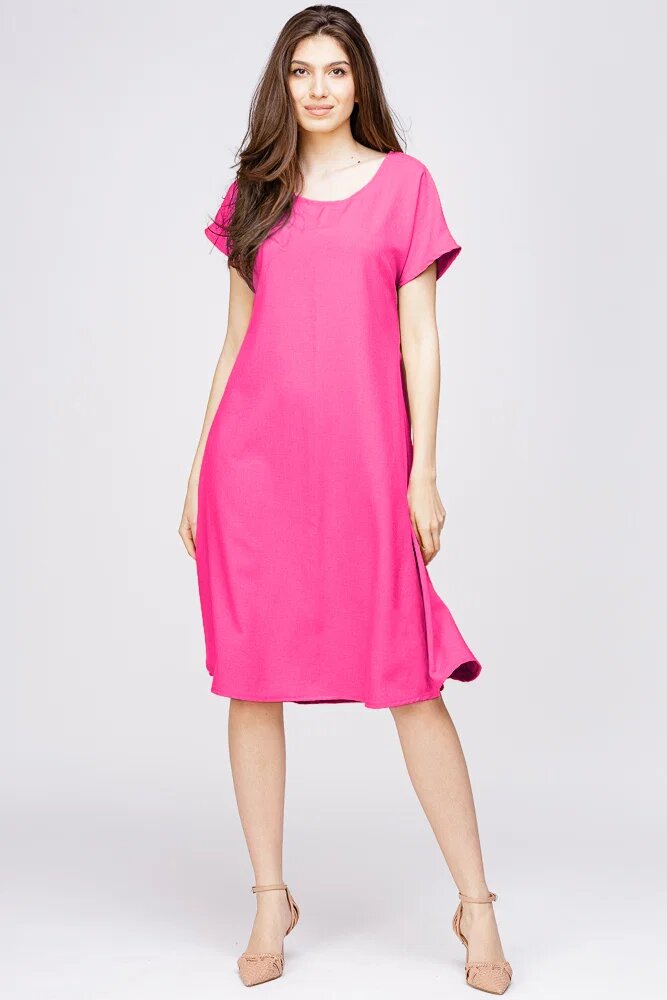 Pierino Rochie A line din in mercerizat si vascoza fucsia