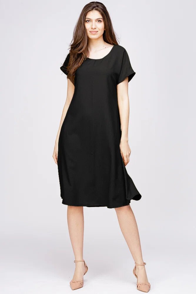 Pierino Rochie A line din in mercerizat si vascoza neagra