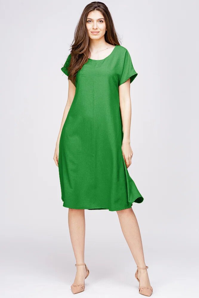 Pierino Rochie A line din in mercerizat si vascoza verde crud