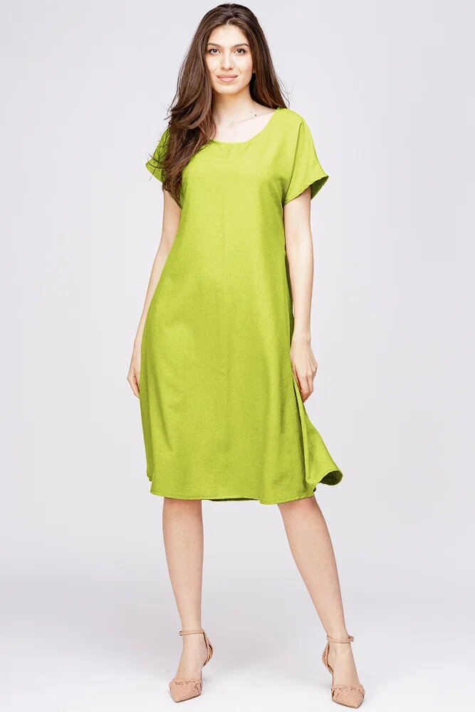 Pierino Rochie A line din in mercerizat si vascoza verde lime
