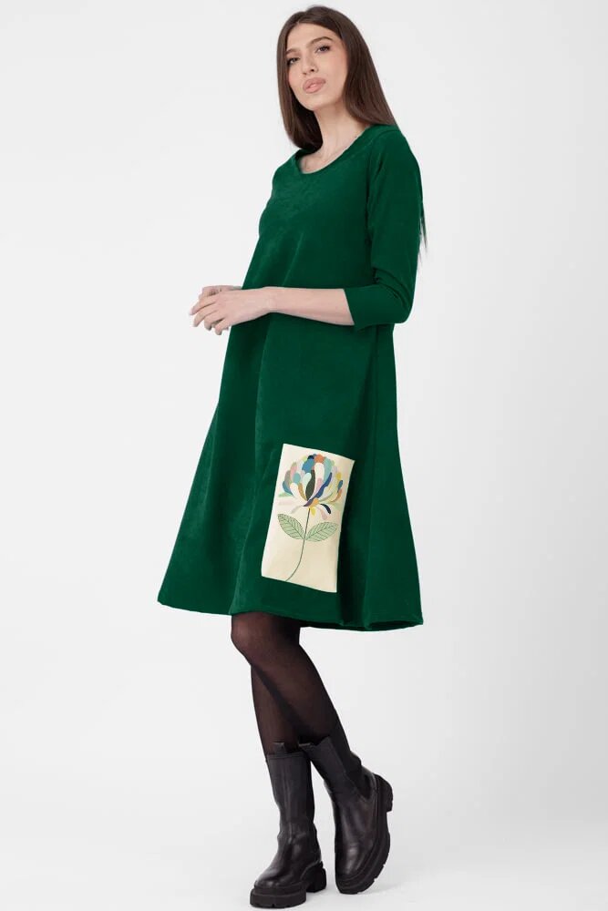 Pierino Rochie A line din material catifelat verde inchis cu aplicatie color