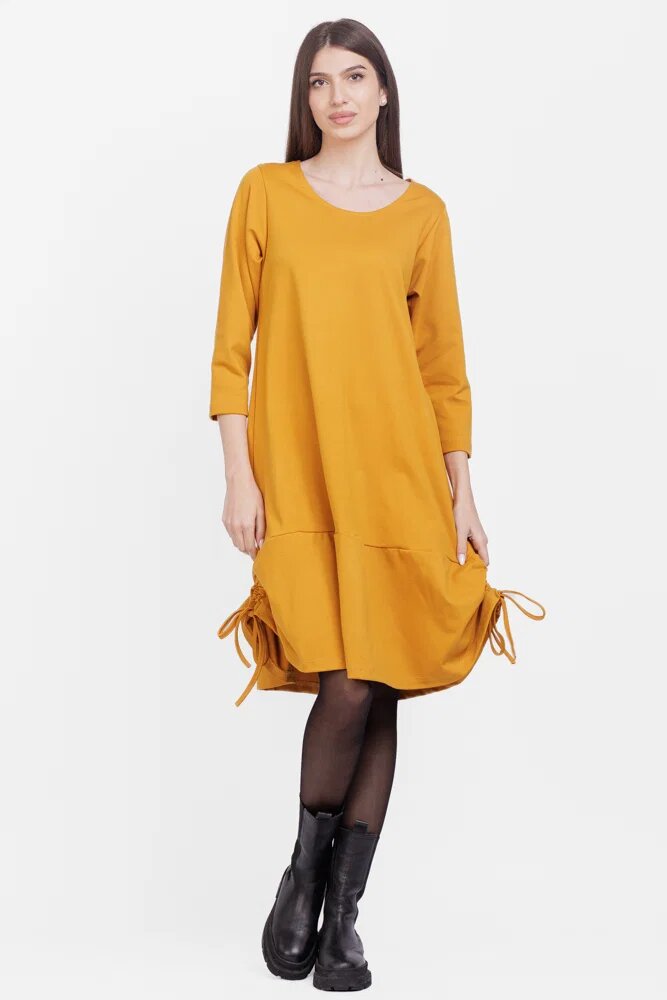 Pierino Rochie A line din tricot cu sireturi laterale mustar