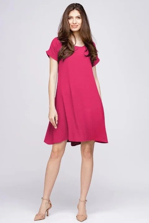 Pierino Rochie A line magenta din in mercerizat si vascoza usor creponat
