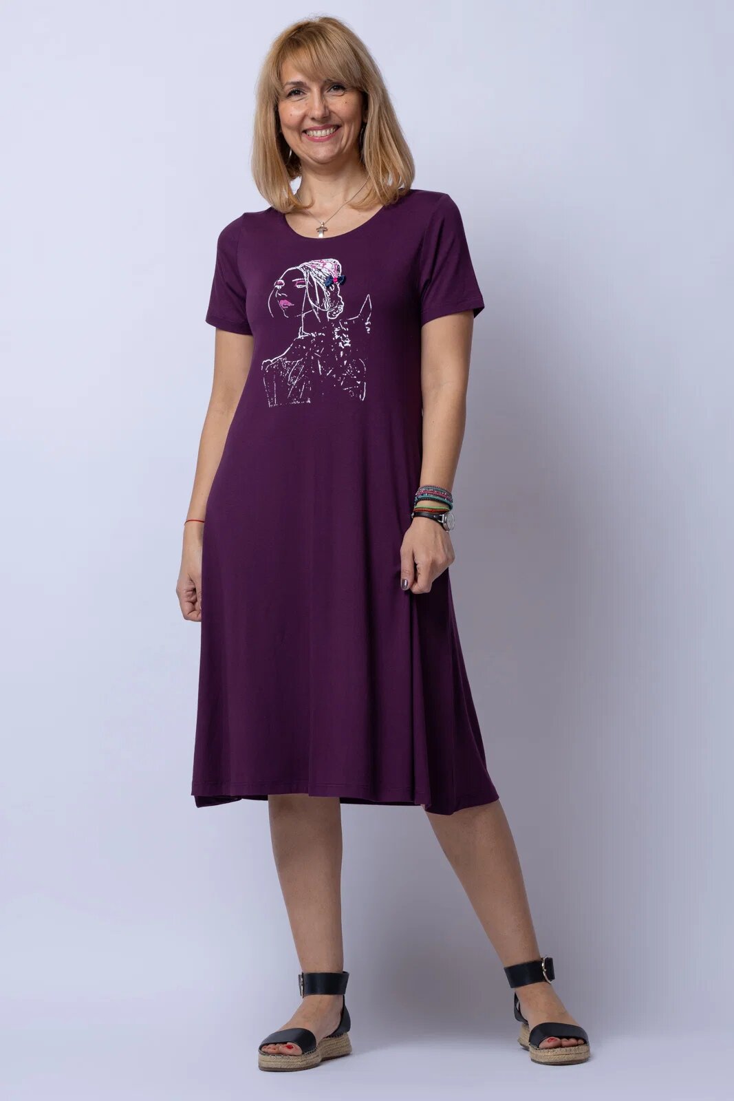 Pierino Rochie A line midi bordo din tricot cu imprimeu chip de fata