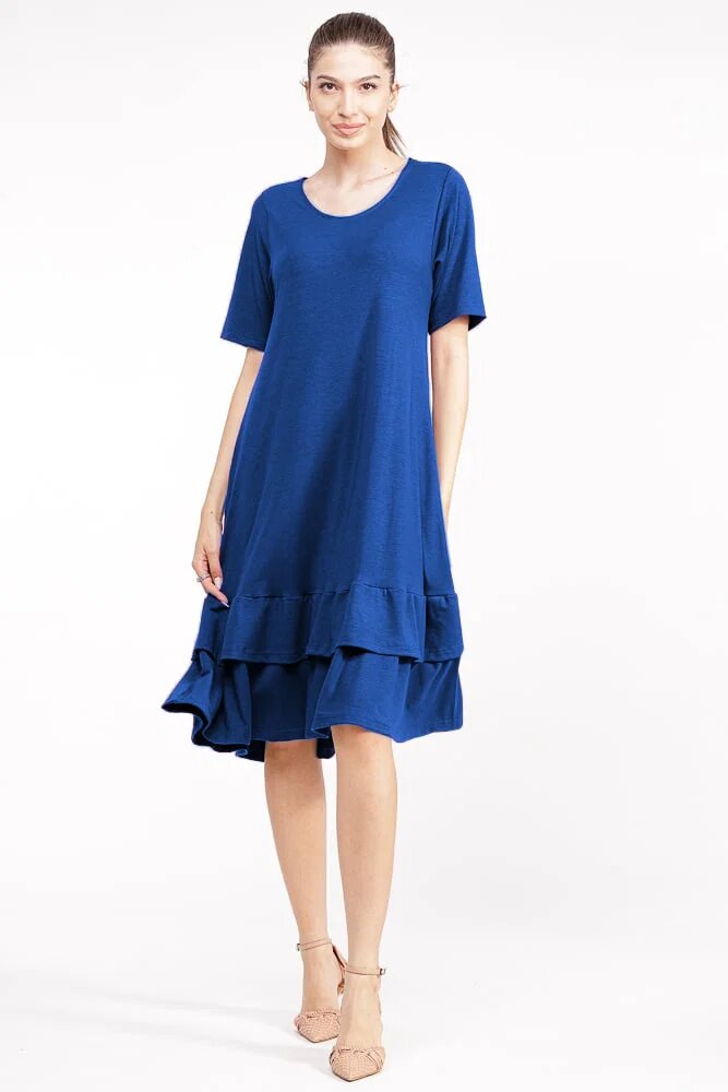 Pierino Rochie A line midi cu doua volane poale din bumbac albastra