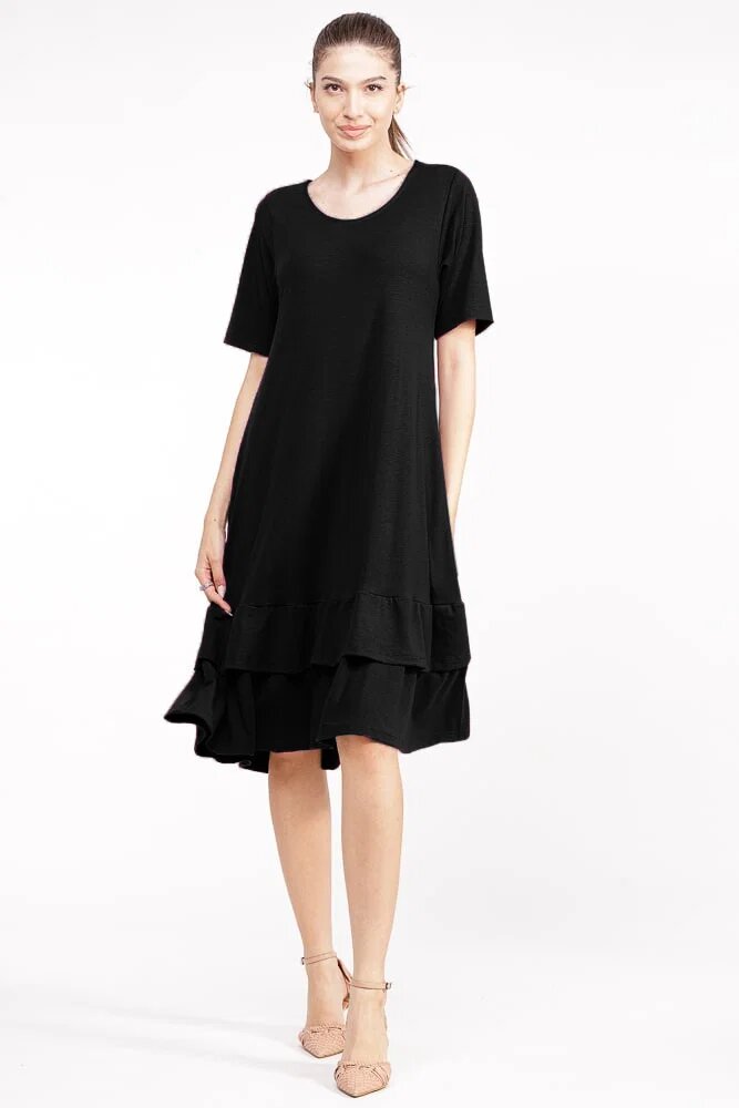 Pierino Rochie A line midi cu doua volane poale din bumbac neagra
