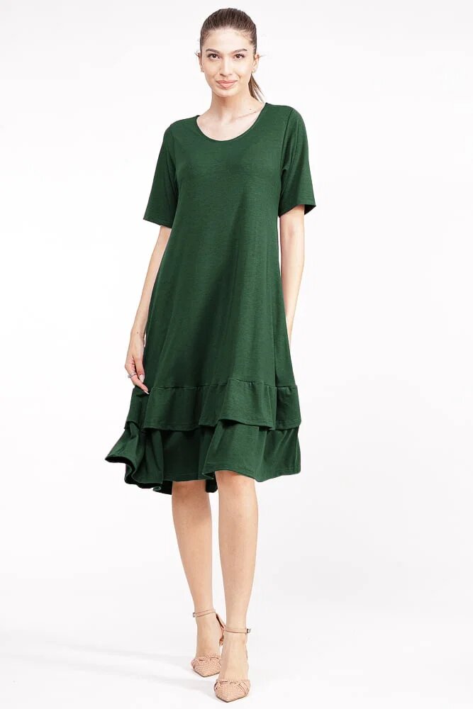 Pierino Rochie A line midi cu doua volane poale din bumbac verde