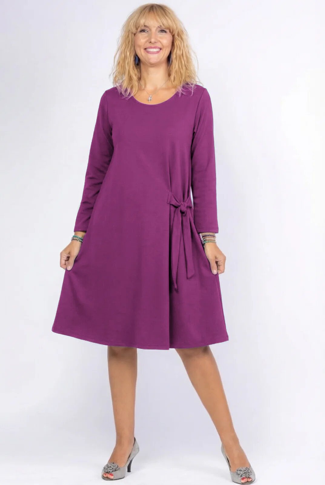 Pierino Rochie A line midi cu nod intr-o parte din vascoza moale mov zmeura